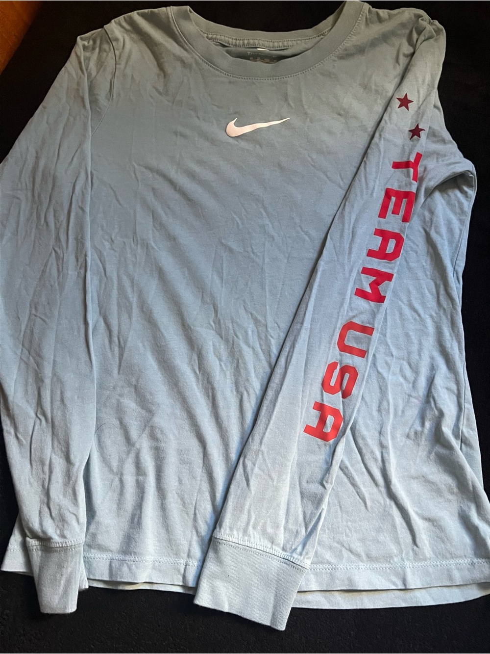 Nike Light Blue Long Sleeve Tee with Red TEAM USA Sleeve
